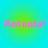Four identical pixelated text displays of 'Antonia!' in pink on a cyan-green gradient background.
