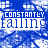 Blue and white pixelated pattern with repeated text "CONSTANTLY FALLING" in blocky font over a of abstract shapes and small heart symbols