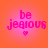 Four identical pixelated text icons arranged in a , each displaying 'be jealous' with a heart symbol below, on a gradient background