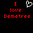 Red pixelated text "I love Demetree" with a white heart symbol on black background, two identical static frames side-by-side.