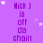 Purple background with white stars and repeated text 'Nick J is off da chain' in purple pixelated font.