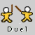 Yellow stick figure with white head wields brown staff in pixelated animation sequence showing multiple attack poses and motion effects.
