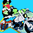 Animated contact sheet showing multiple frames of a cartoon character riding a motorcycle with repeated text "DENNIS" on yellow background and website URL at bottom left.