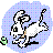 Pixel art animation of a white dog with black patches and brown collar, showing multiple poses including running with green ball, sitting, head turns, mouth open with red tongue.