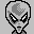 Pixelated alien head icon with large black eyes, white highlights, and gray skin tones on a light gray background.