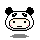 Pixel art character in panda costume with black ears, white face, and pink cheeks; four expressions shown on gray background.