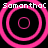 Four pink concentric circles on black background with repeated text "Samanthac" in white pixelated font.