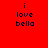 Four identical pixelated text blocks reading 'i love bella' arranged in a with red, gray, cyan, and dark gray backgrounds