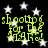 Black background with white stars and green text reading 'shootin' for the STARS!' in pixelated font, animated star glows.