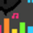 Pixelated animation shows a dark background with colorful bars and a pink music note that changes text from 'It' to 'Turn It Up'.