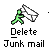 Green figure holding white envelope, deleting junk mail with red splatter effects on the envelope and figure's head.