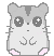 Pixelated hamster-like character with large eyes and pink cheeks in multiple poses against gray background.