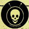 Six circular icons arranged in two on a textured beige background, each with black borders and distinct visual content