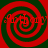 Four identical red and green spiral patterns arranged in a on a red background with faint red text overlays