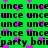 Green background with repeating black text 'once' and partial 'party boi' in pixelated font, scattered pink heart shapes.