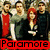 Four distinct Paramore group photos arranged in a , each with red 'Paramore' text overlay