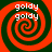 Four identical red and green spiral patterns with white text reading "goldy goldy" in the top-left corner of each quadrant.
