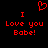 Red pixelated text and heart symbol on black background, with identical left and right sections displaying 'I Love you Babe!' below the heart.