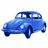 Blue pixelated car icon with text "PUNCH BUGGY" and "BLUE" in blocky font on white background.