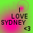 Green and pink gradient background with black text reading "I LOVE SYDNEY <3" in four identical arranged in a
