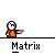 Pixelated character in orange and red outfits with changing poses, holding a yellow object, against gray background with 'Matrix' text below.