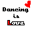 Four pixelated 'Dancing is Love' text icons with colored heart symbols above each, arranged in a on white background