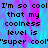 Pixelated text repeats 'I'm so cool that my coolness level is "super cool"' across a blue and pink gradient background with a gray section.