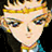 Pixelated close-up of a character with light skin, blue eyes, and blonde hair styled in an updo with yellow accents.
