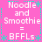 Pixelated text on a pink background with cyan decorative elements arranged in a pattern