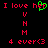 Red text on black background with green heart symbol replacing 'her' in 'I love her' and '4 ever<3' below.