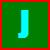 A pixelated cyan vertical shape with a curved base on green background, bordered by red frame.