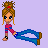 Pixel art buddy icon featuring a cartoon girl with blonde hair in a bun and blue jeans, next to partial text "day dreamin" on light purple background.