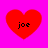 Four red heart shapes on a bright pink background, each containing the text 'joe' in black pixelated font.