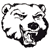Pixelated black-and-white icon of a bear-like figure holding a small object, with a rounded head and simplified limbs against a white background.