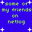 Blue background with green pixelated text reading 'some of my friends on netlog' repeated in a pattern, surrounded by white star shapes