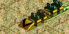 Animated sequence showing a roller coaster train on tracks, followed by an explosion with debris and text overlays.