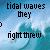 Animated contact sheet of a wave-themed buddy icon with changing text overlays across sampled frames, set against a blue ocean background.