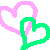 Pixelated heart shapes in green, pink, and light blue overlap across a white background with no visible motion.