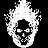 A 4x3 contact sheet of a pixelated skull animation with flame-like hair, displayed in grayscale tones across ten frames showing sequential motion changes.