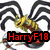 Pixelated image of a yellow and black spider-like creature with red accents, overlaid text reading "HarryF18" in red.