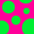 A static image with a bright pink background and scattered green circles of varying sizes, some partially cropped at the edges.