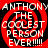 Red and black spiral background with white text reading "ANTHONY THE COOLEST PERSON EVER!!!!!" in four identical quadrants.