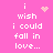 Pixelated pink background with white text reading "i wish i could fall in love..." and animated heart or star symbols.