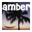 Animated sequence of a palm tree silhouette against a sunset sky with the text 'amber' overlaid, showing motion in the palm fronds and background gradient.