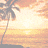 Pixelated beach scene with palm tree and sunset over water, paired with orange background text reading 'who couldn't love summer ???'