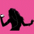 Two black silhouettes on pink background hold white orbs, one silhouette shifts rightward while text "Rock" appears in top-right.