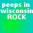Pixelated text 'peeps in wisconsin ROCK' on a gradient background with green and cyan hues.