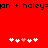 Red background with black text at top and two of white/pink pixelated hearts below, showing animation changes in heart positions