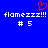 Blue background with white pixelated text 'flamezzz!!!' and '# 5', red heart symbol above left text.