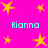 Bright pink background with yellow star shapes scattered across, four instances of cyan text reading "Rianna" in pixelated font.